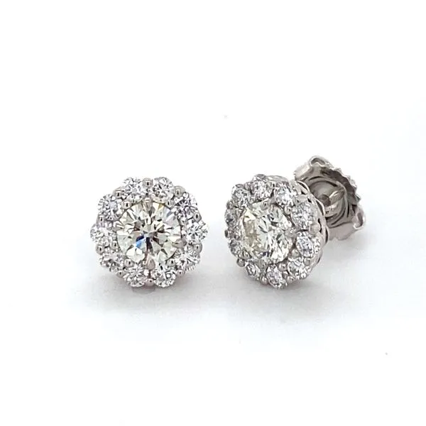 14K White Gold Lab Grown Diamond Stud Halo Earrings Gray's Jewelers Bespoke Saint James, NY