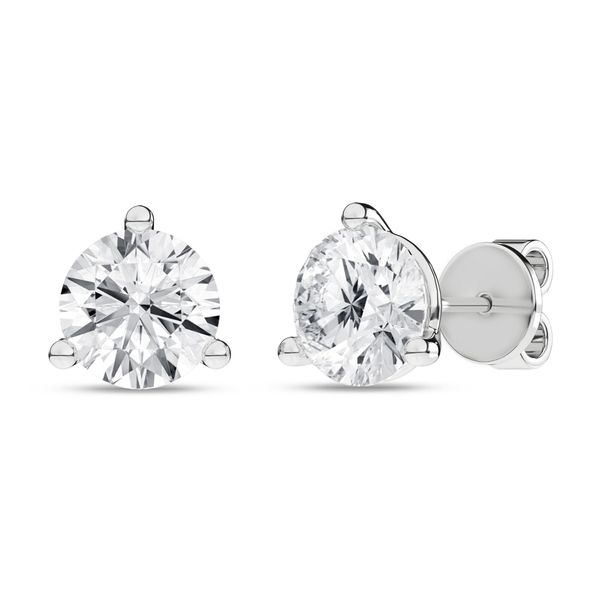14K White Gold Lab Grown Diamond 3-Prong Martini Set Stud Earrings Gray's Jewelers Bespoke Saint James, NY