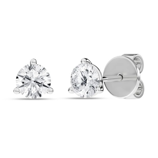14K White Gold Lab Grown 3-Prong Martini Solitaire Stud Earrings Gray's Jewelers Bespoke Saint James, NY