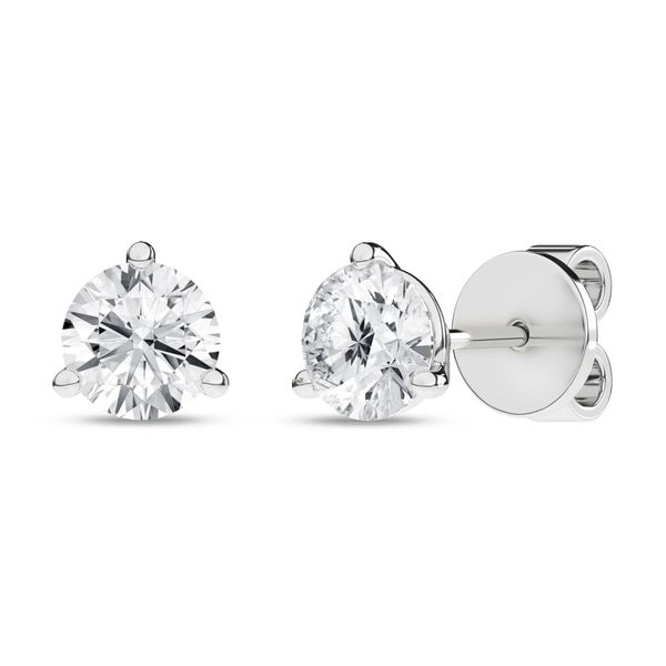 14K White Gold Lab Grown Diamond 3-Prong Martini Solitaire Stud Earrings Gray's Jewelers Bespoke Saint James, NY