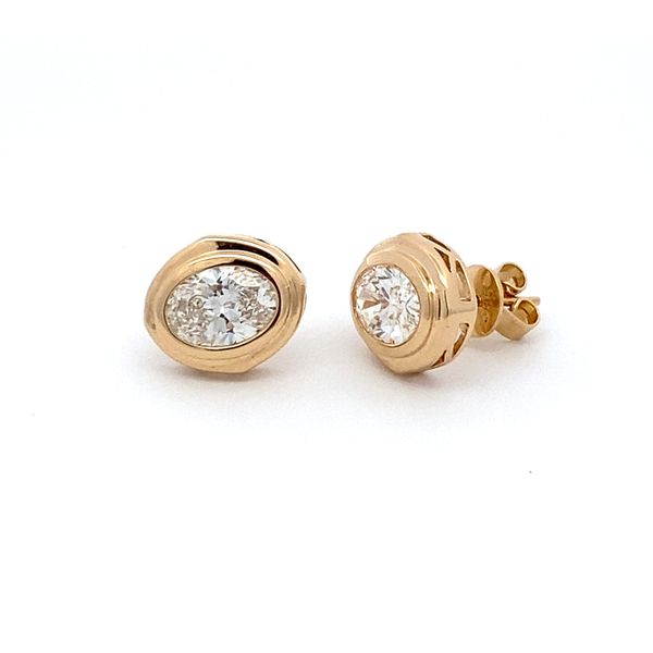 14K Yellow Gold Oval Lab Grown Diamond Double Bezel Set Earrings Gray's Jewelers Bespoke Saint James, NY