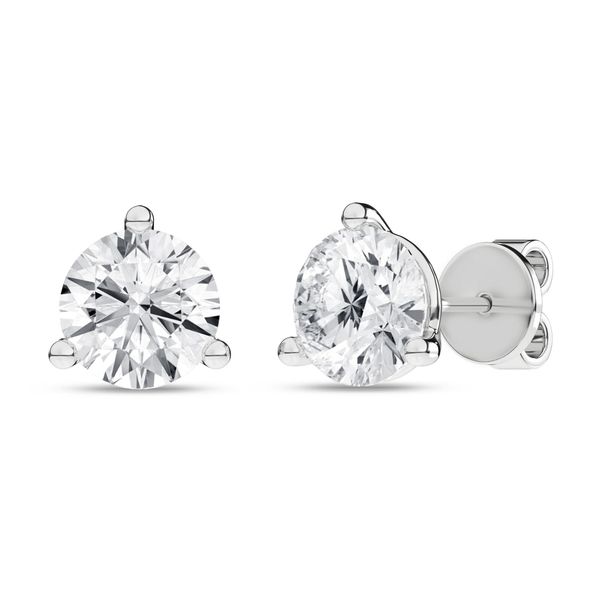 14K White Gold Lab Grown Diamond 3-Prong Martini Set Stud Earrings Gray's Jewelers Bespoke Saint James, NY