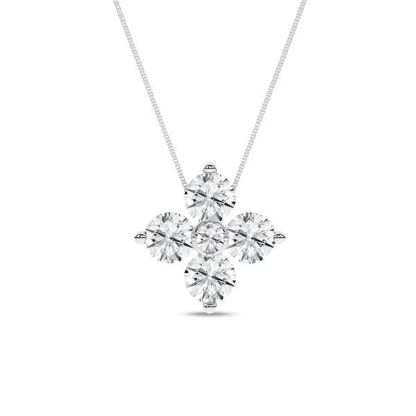 14K White Gold Lab Grown Diamond Flower Petals Stud Pendant Gray's Jewelers Bespoke Saint James, NY