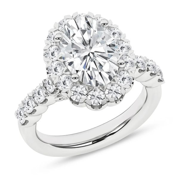 14K White Gold Lab Grown Diamond Oval Halo Engagement Ring Gray's Jewelers Bespoke Saint James, NY