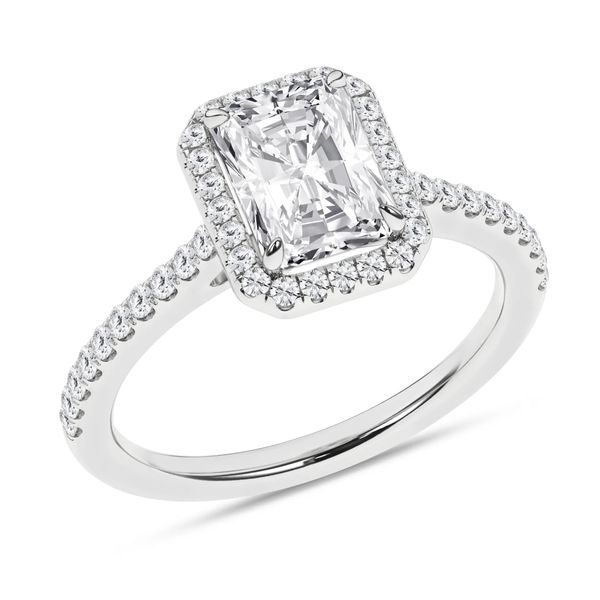 14K White Gold Lab Grown Diamond Radiant Cut with Halo Engagement Ring Image 2 Gray's Jewelers Bespoke Saint James, NY