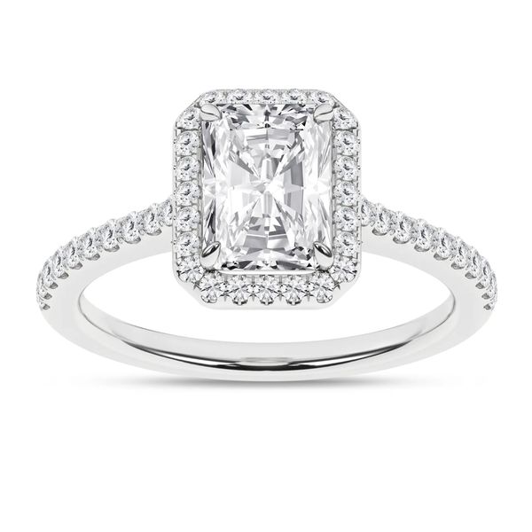 14K White Gold Lab Grown Diamond Radiant Cut with Halo Engagement Ring Gray's Jewelers Bespoke Saint James, NY