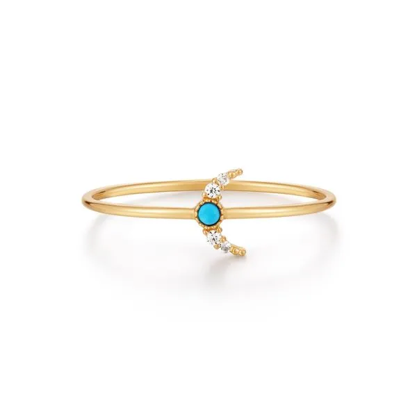 NORA | 14K Yellow Gold Turquoise & White Sapphire Crescent Moon Ring Gray's Jewelers Bespoke Saint James, NY