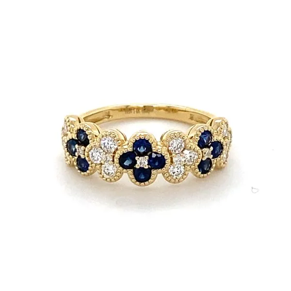 14K Yellow Gold Diamond and Sapphire Clover Ring Gray's Jewelers Bespoke Saint James, NY