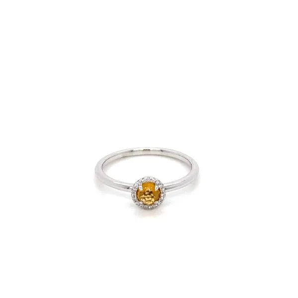 14K White Gold Citrine and Diamond Halo Ring Gray's Jewelers Bespoke Saint James, NY