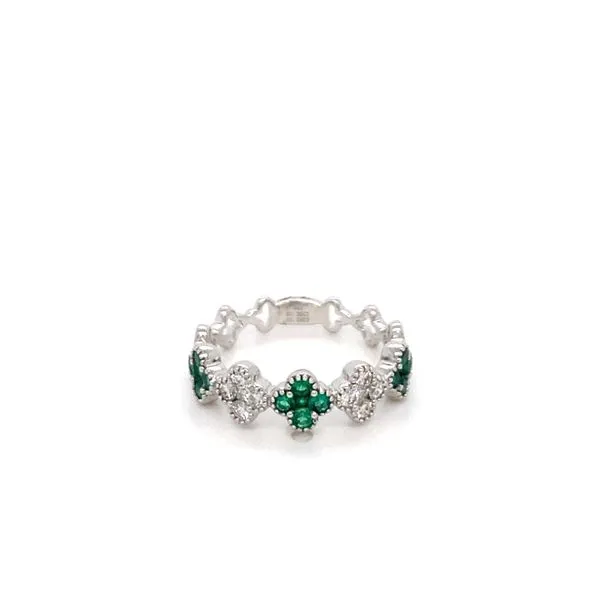 14K White Gold Diamond and Emerald Clover Ring Gray's Jewelers Bespoke Saint James, NY