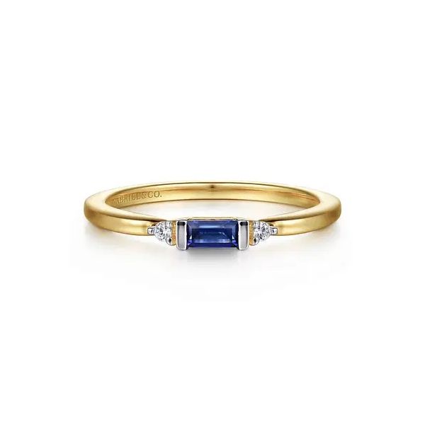 14K Yellow Gold Diamond and Blue Sapphire Stackable Ring Gray's Jewelers Bespoke Saint James, NY