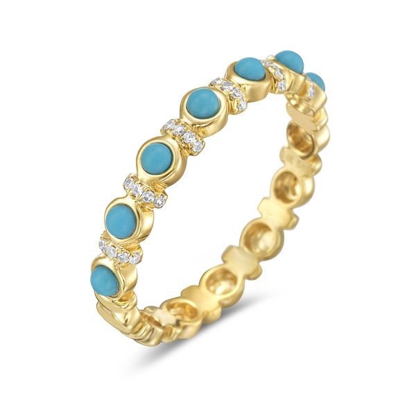 14K Yellow Gold Turquoise and Diamond Ring Gray's Jewelers Bespoke Saint James, NY