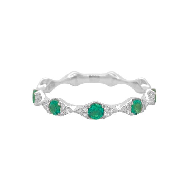 14K White Gold Emerald and Diamond Band Gray's Jewelers Bespoke Saint James, NY
