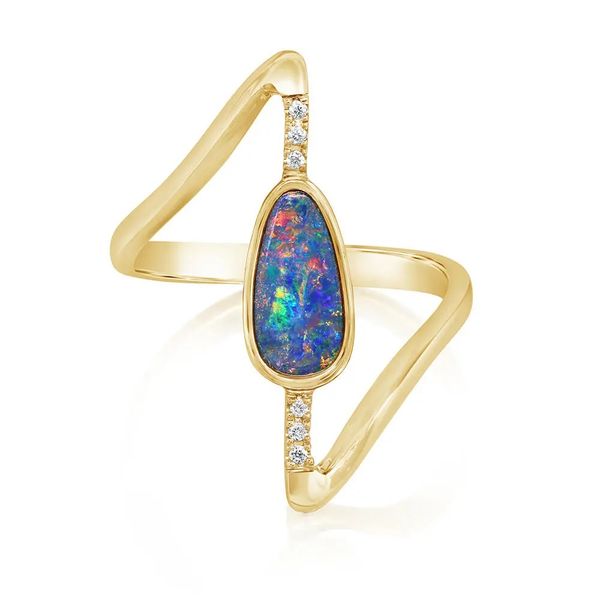 14K Yellow Gold Australian Opal Doublet/Diamond Ring Gray's Jewelers Bespoke Saint James, NY