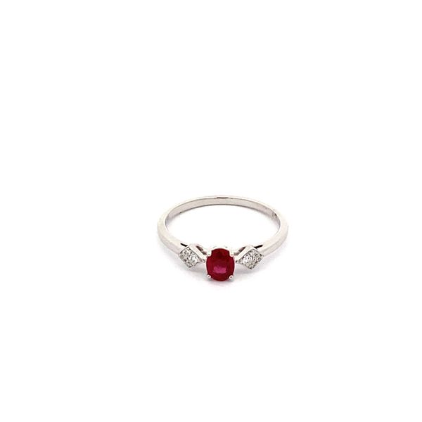 14K White Gold Oval Ruby and Diamond Ring Gray's Jewelers Bespoke Saint James, NY