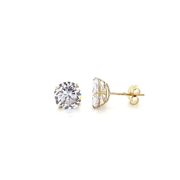 14K Yellow 7mm White Round CZ Stud Earring Gray's Jewelers Bespoke Saint James, NY