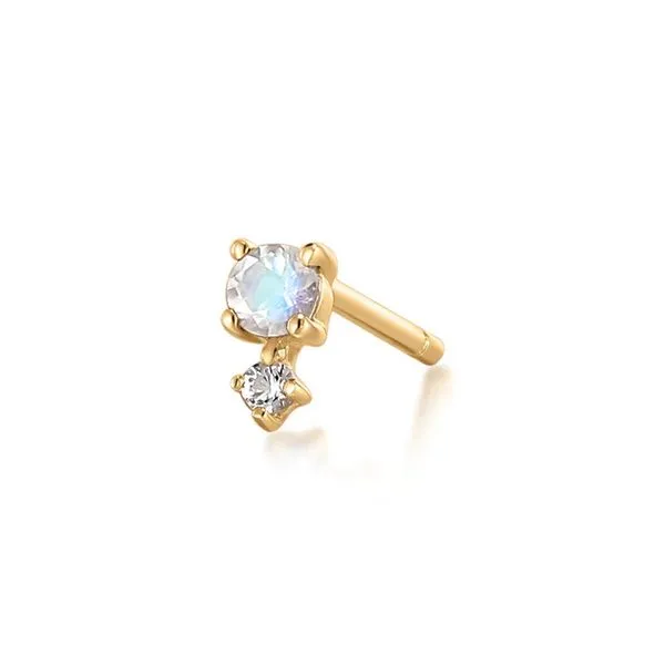 14K Yellow Moonstone and White Sapphire Single Earring Gray's Jewelers Bespoke Saint James, NY