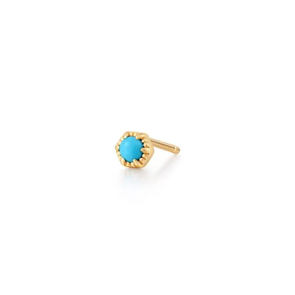 AMINA  |  14K Yellow Gold Turquoise Solitaire Single Stud Gray's Jewelers Bespoke Saint James, NY