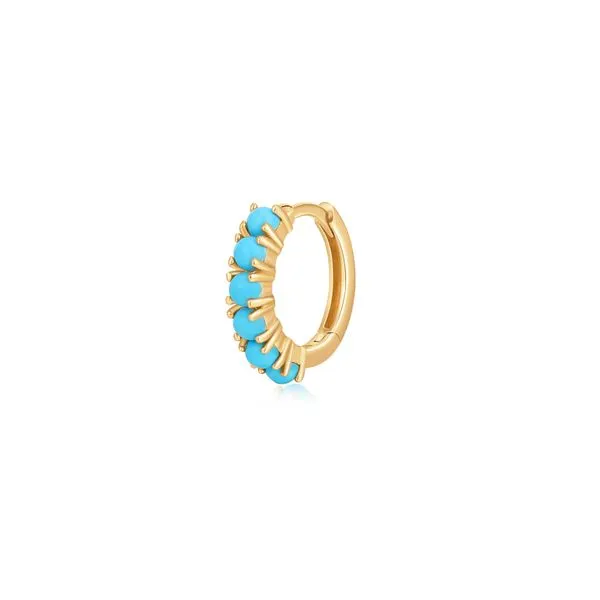MARIA | 14K Yellow Gold Turquoise Single Huggie Hoop Gray's Jewelers Bespoke Saint James, NY