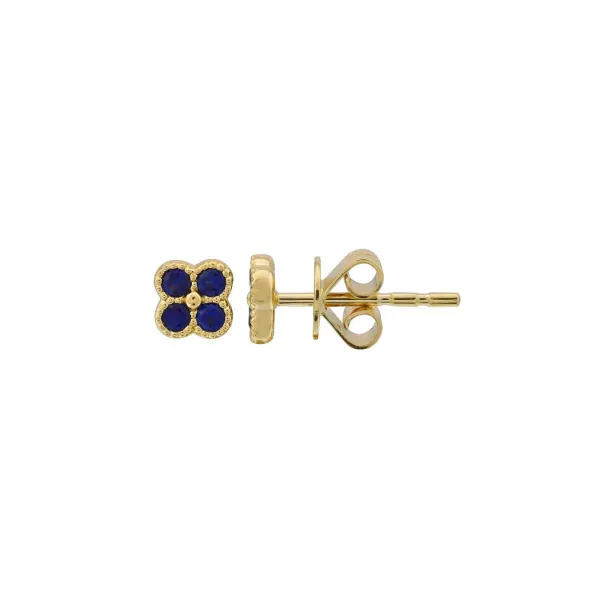 14k Yellow Gold Sapphire Clover Stud Earrings Gray's Jewelers Bespoke Saint James, NY