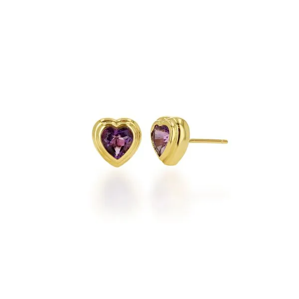 14K Yellow Gold Amethyst Double Bezel Stud Earrings Gray's Jewelers Bespoke Saint James, NY