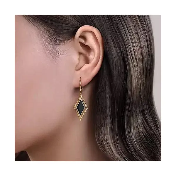 14K Yellow Gold Bujukan Black Onyx Drop Earrings Image 2 Gray's Jewelers Bespoke Saint James, NY