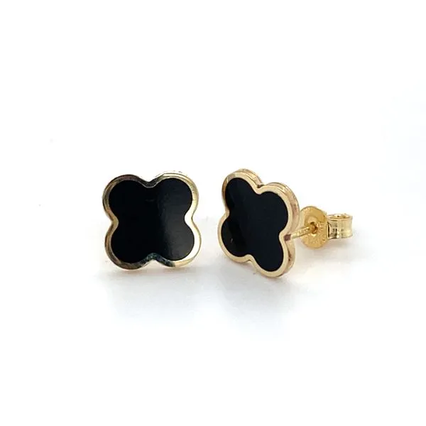 14K Yellow Gold Onyx Clover Stud Earrings Gray's Jewelers Bespoke Saint James, NY