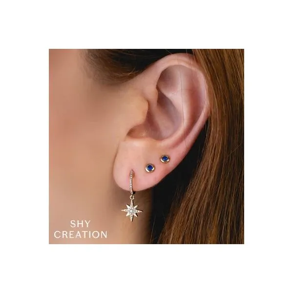 Blue Sapphire Bezel Stud Earring Image 2 Gray's Jewelers Bespoke Saint James, NY
