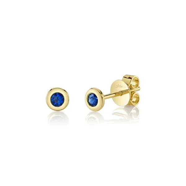 Blue Sapphire Bezel Stud Earring Gray's Jewelers Bespoke Saint James, NY