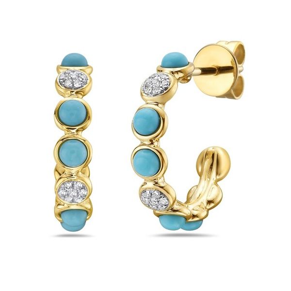 14K Yellow Gold Turquoise and Diamond Hoop Earring Gray's Jewelers Bespoke Saint James, NY