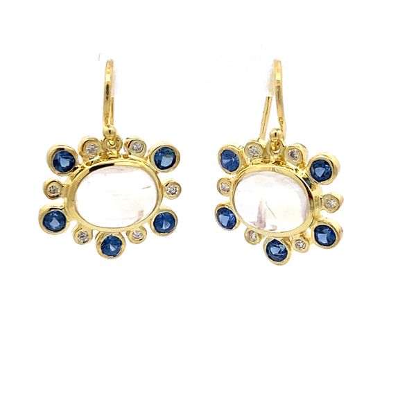 14K Yellow Gold Moonstone, Sapphire & Diamond Earrings Gray's Jewelers Bespoke Saint James, NY