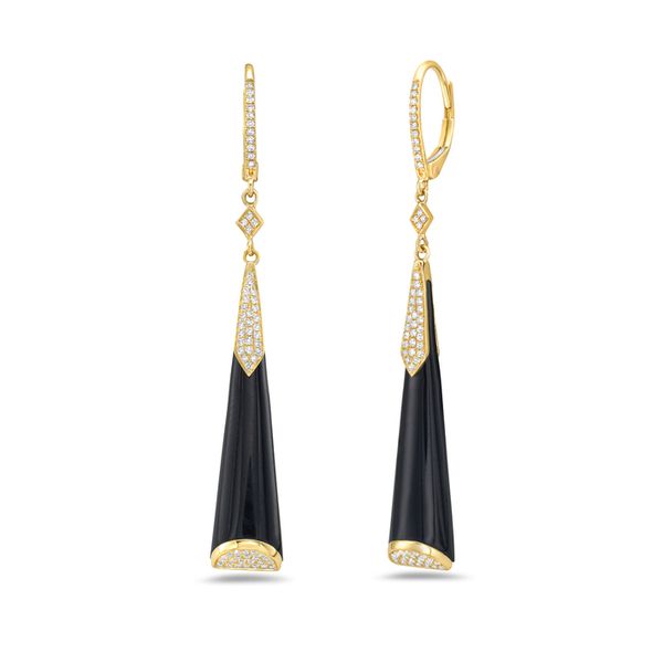 14K Yellow Gold Onyx and Diamond Earrings Gray's Jewelers Bespoke Saint James, NY