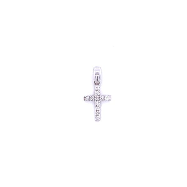 14k White Gold Diamond Cross Charm 0.12 Total Diamond Carat Weight Gray's Jewelers Bespoke Saint James, NY