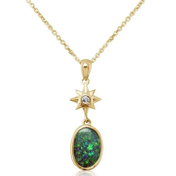 14K YELLOW GOLD AUSTRALIAN BOULDER OPAL/DIAMOND PENDANT Gray's Jewelers Bespoke Saint James, NY