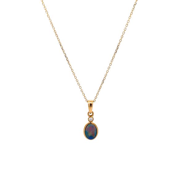 14K Yellow Gold Opal and Diamond Pendant Charm Gray's Jewelers Bespoke Saint James, NY