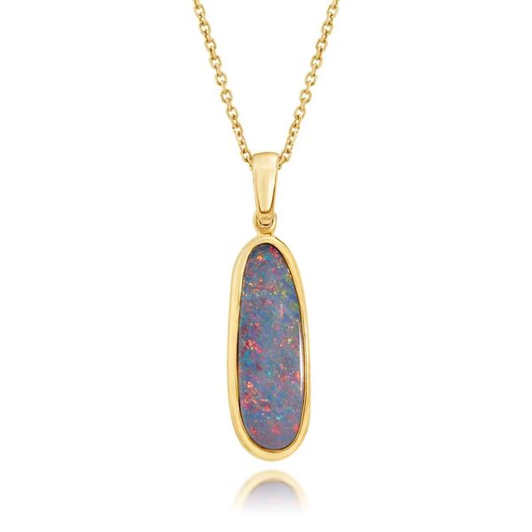 14K Yellow Gold Australian Opal Doublet Pendant Gray's Jewelers Bespoke Saint James, NY