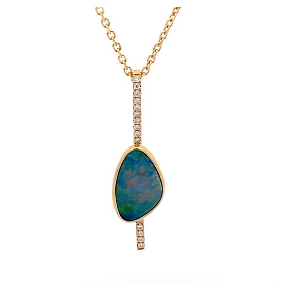 14K Yellow Gold Freeform Australian Opal/Diamond Pendant Gray's Jewelers Bespoke Saint James, NY