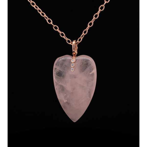 14K Rose Gold Pink Opal Quartz and Diamond Heart Pendant Gray's Jewelers Bespoke Saint James, NY