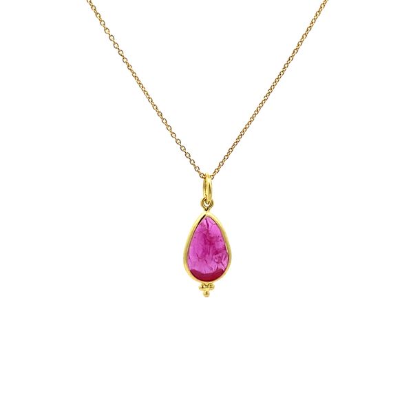 14K Yellow Gold Pear Shape Ruby Pendant Gray's Jewelers Bespoke Saint James, NY