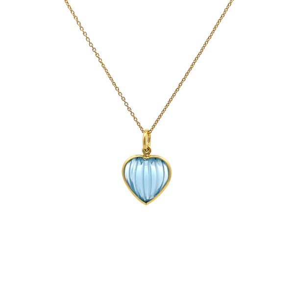 14K Yellow Gold Blue Topaz Fluted Heart Pendant Gray's Jewelers Bespoke Saint James, NY