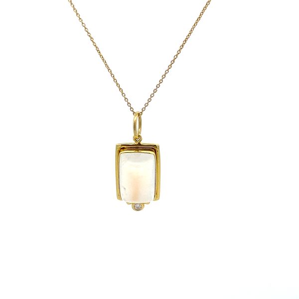 14K Yellow Gold Cushion Moonstone Cabuchon and Diamond Pendant Gray's Jewelers Bespoke Saint James, NY