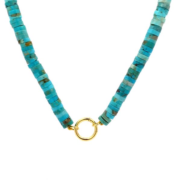 14K Yellow Gold Natural Kingman Turquoise Necklace Image 2 Gray's Jewelers Bespoke Saint James, NY