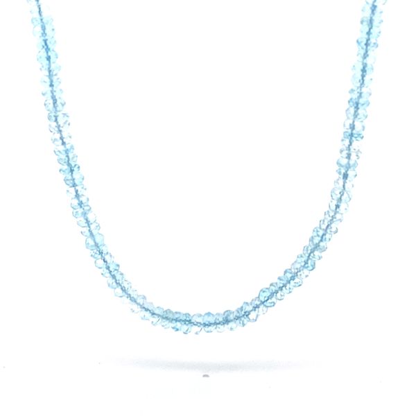 14K Yellow Gold Faceted Blue Topaz Roundell Necklace Gray's Jewelers Bespoke Saint James, NY