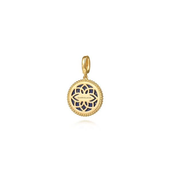 14K Yellow Gold Diamond and Lapis Bujukan Medallion Pendant with Detachable Bail Image 2 Gray's Jewelers Bespoke Saint James, NY