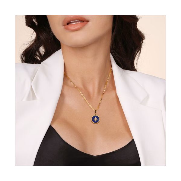 14K Yellow Gold Diamond and Lapis Bujukan Medallion Pendant with Detachable Bail Image 4 Gray's Jewelers Bespoke Saint James, NY