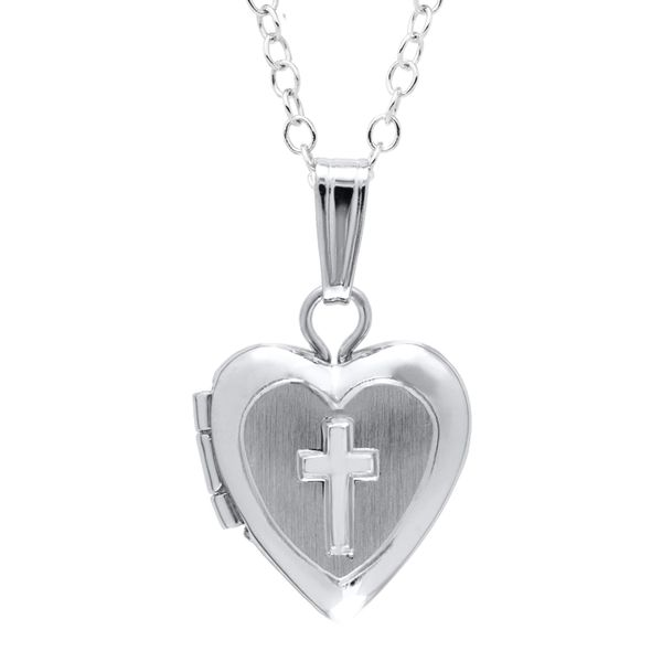 Children's Sterling Silver Cross Heart Locket Pendant 15
