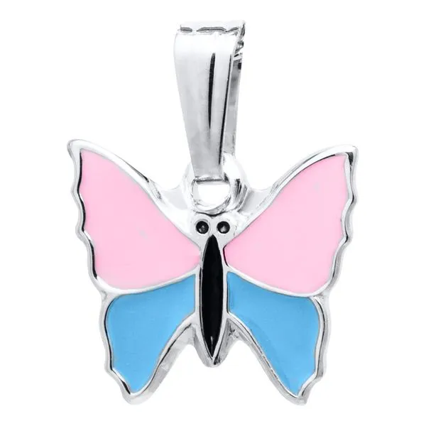 Sterling Silver Pink/Blue Butterfly Pendant Image 2 Gray's Jewelers Bespoke Saint James, NY