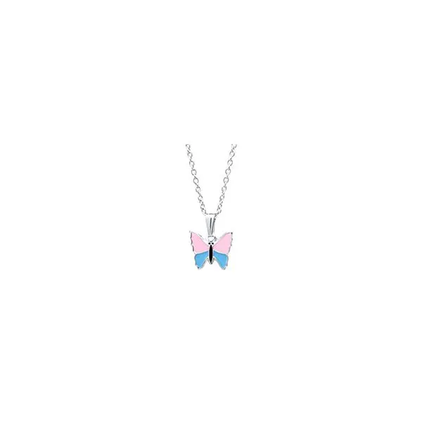 Sterling Silver Pink/Blue Butterfly Pendant Gray's Jewelers Bespoke Saint James, NY