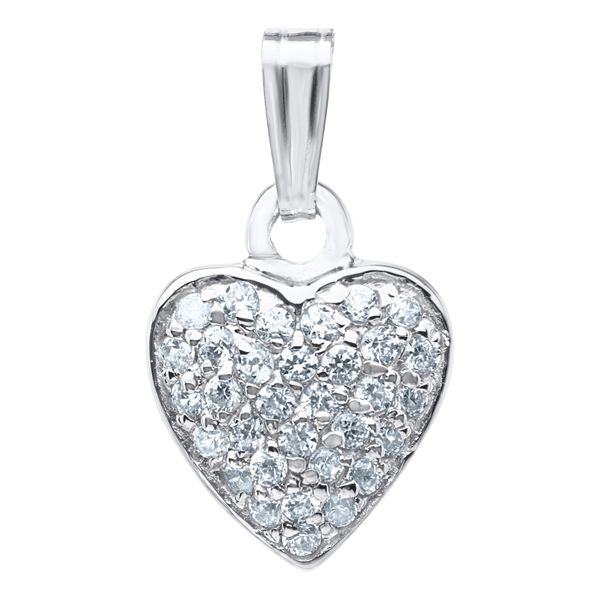 Childrens Sterling Silver Heart Pendant with White Cubic Zirconia Image 2 Gray's Jewelers Bespoke Saint James, NY