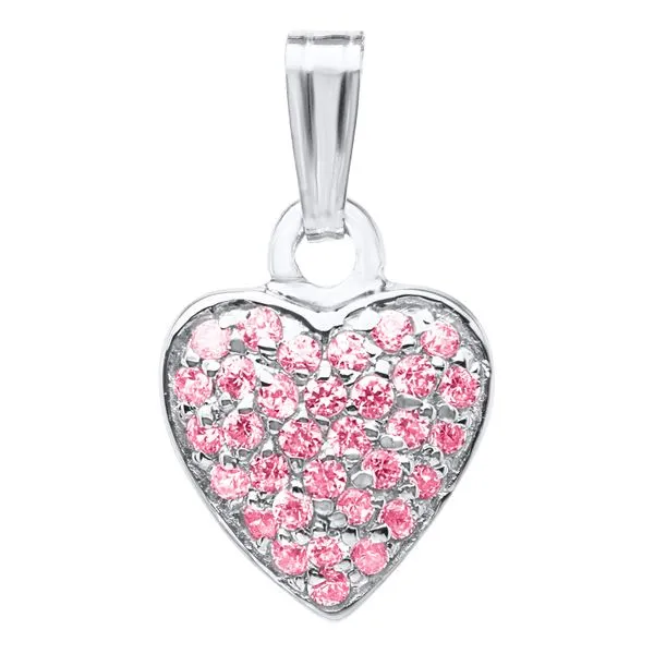 Childrens Sterling Silver Heart Pendant with Pink Cubic Zirconia Image 2 Gray's Jewelers Bespoke Saint James, NY